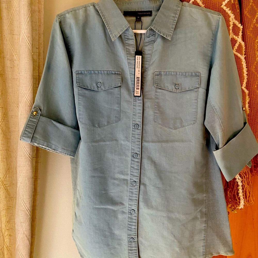 NEW Harve Bernard 3/4 Sleeve Denim Shirt